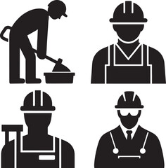 Labour Day Icon Silhouettes, Construction Worker Silhouettes