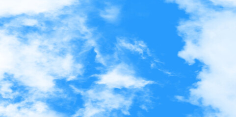 Blue sky with clouds. Light sky blue shades watercolor background. Sky Nature Landscape Background. sky background with white fluffy clouds.><	