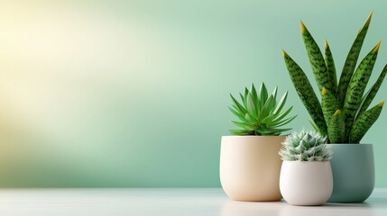 Potted succulents on a pastel background