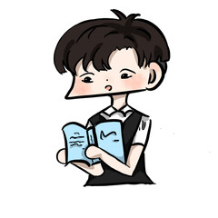 the boy interesting to read book. isolate on png background.