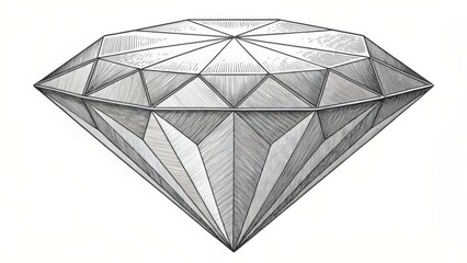 A detailed illustration of a diamond, showcasing its facets and geometric structure in a classic, artistic style.