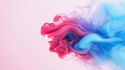 Abstract Fluid Art With Pink And Blue Smoke Shapes On Light Pink Background