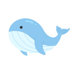 Cute Smiling Blue Cartoon Whale Vector Illustration