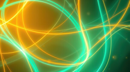 Abstract pattern of glowing bioluminescent deep teal and golden-orange light trails. Futuristic backdrop. Luxurious and vibrant. Mystical, ethereal vibe.