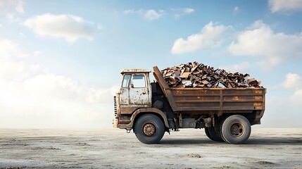Obraz premium Rusty truck carrying scrap metal