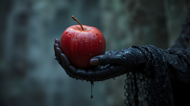 witch hand holding a red apple - Powered by Adobe