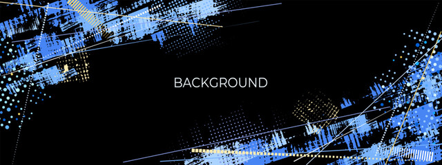 Abstract blue sports design on black background. Halftone dots pattern texture. Design of banner, poster, sports background. Vector illustration.  © i_mARTy