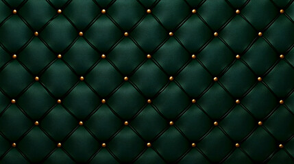 Fototapeta premium Dark Green Velvet Upholstery With Gold Buttons Tufted Diamond Pattern Wall Background Texture