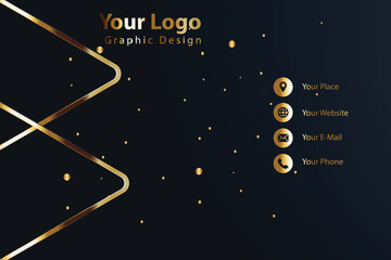 Obraz premium Gold lines dark design contact info card