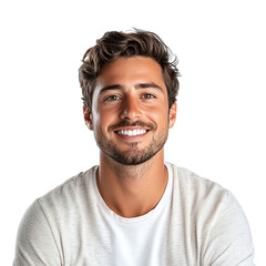 Obraz premium Portrait of a Smiling Young Man Against a White Background