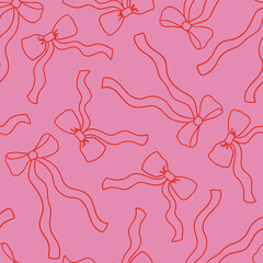 Seamless pattern with hand drawn outline bows. Vector outline background for birthday, valentines day holiday