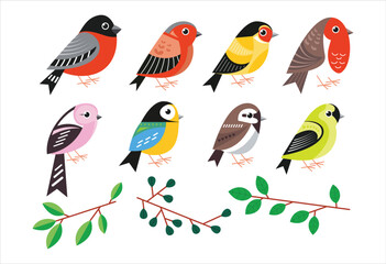 Spring bird cute set, clipart vector