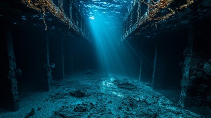 Fototapeta premium Sunbeams Illuminate Sunken Shipwreck