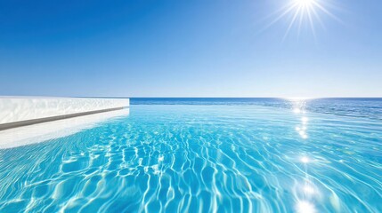 Infinity Pool Merges With The Ocean Under Blue Sky.