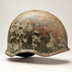 Obraz premium Historical military helmet showcasing wear and tear with a raw, stylized appearance