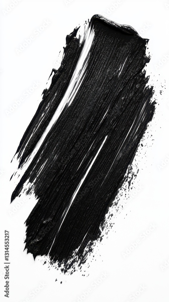Poster dramatic black paint stroke on white canvas creating a bold contrast and visual texture for artistic