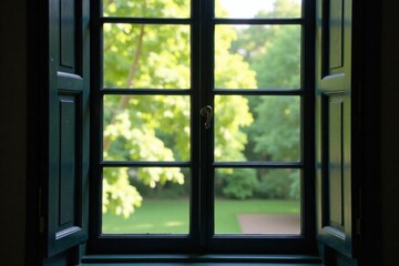 Classic black wooden window frame, clean lines , detail, building