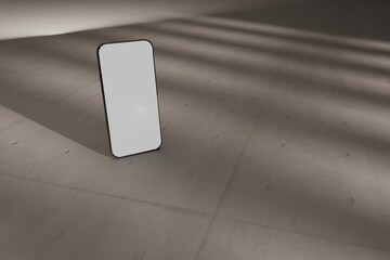 Mockup Smartphone on concrete floor. Can be used as marketing or design template