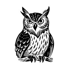 Obraz premium Horned owl illustration in vintage style