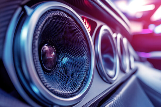 Car's speaker glowing red, against a dark backdrop.