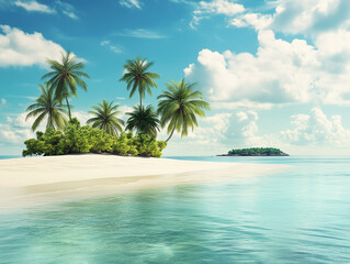 Paradise Found: A Serene Tropical Beach View, tropical beach with palm trees and sea