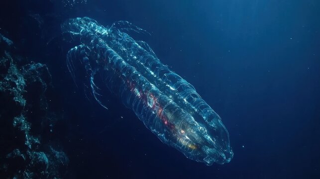 A deep-sea oarfish floating eerily in the mysterious abyss.