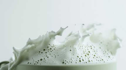 Enjoying a steaming cup of frothy matcha green tea on a serene morning