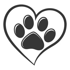 animal love symbol paw print with heart isolated vector