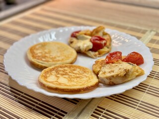 Indulge in Delicious Breakfast Pancakes Topped with an Array of Fresh and Tasty Ingredients. Fluffy pancakes topped with delicious options, ideal for a hearty breakfast that brings comfort