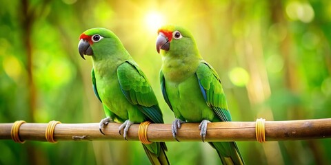  Pair Vibrant Green Parrots