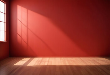 Minimalist Red Interior Room with Wooden Floor and Soft Lighting
