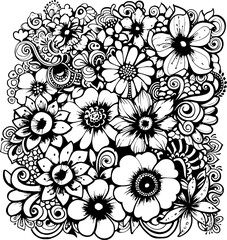 doodle, pattern, flower, seamless, floral, vector, wallpaper, decoration, design, ornament, illustration, texture, art, vintage, nature, decor, fabric, textile, leaf, lace, element, flowers, spring, p