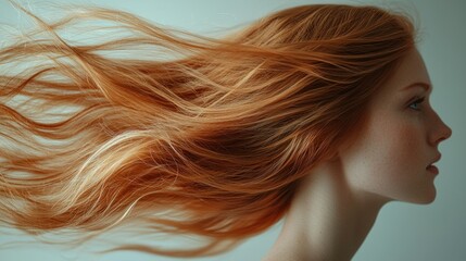 Fototapeta premium Woman's flowing red hair, studio portrait