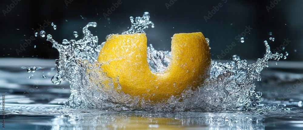 Aufkleber vibrant lemon zest slice in dynamic water splash on reflective surface creating refreshing and energ
