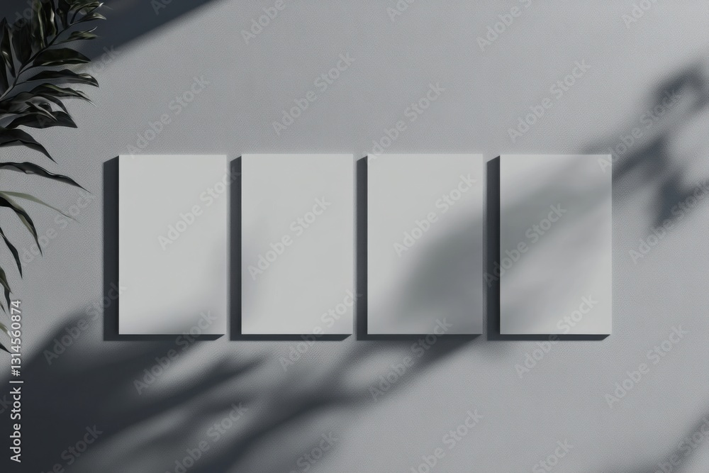 Poster four blank posters displayed in a straight alignment on a gray background with minimalist design ele