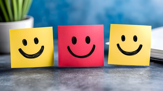 Colorful Smiley Faces on Sticky Notes for Positive Messaging