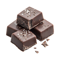 Three Chocolate Pieces with White Speckles Isolated on Transparent Background