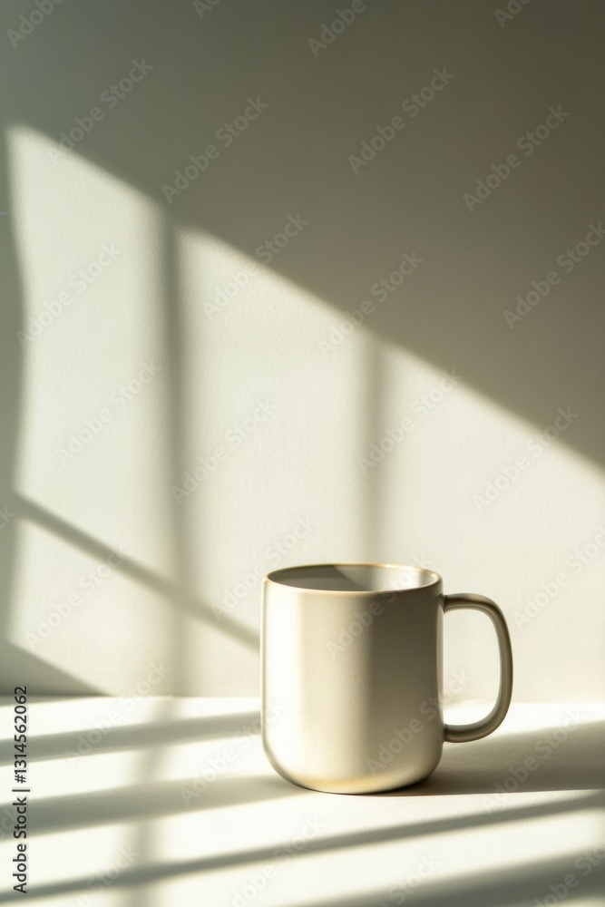 Poster geometric ceramic mug showcasing clean lines and soft shadows in minimalistic setting
