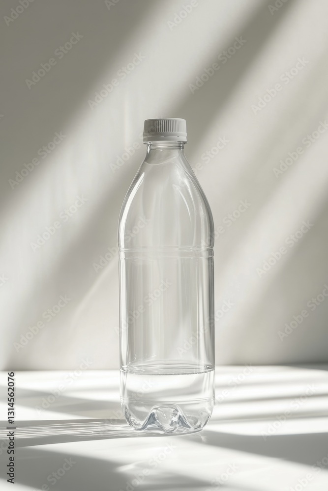 Poster transparent bottle with soft shadows and elegant lines creating a minimalistic mood