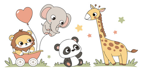 Naklejka premium Cute Baby Animals Vector Set – Adorable Cartoon Wildlife Illustrations for Kids & Nursery
