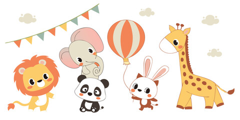 Naklejka premium Cute Baby Animals Vector Set – Adorable Cartoon Wildlife Illustrations for Kids & Nursery