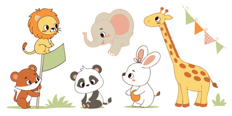 Cute Baby Animals Vector Set – Adorable Cartoon Wildlife Illustrations for Kids & Nursery