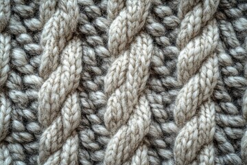 Cozy Knitted Wool Texture Background with Intricate Cable Stitch Pattern in Neutral Tones for Winter Fashion