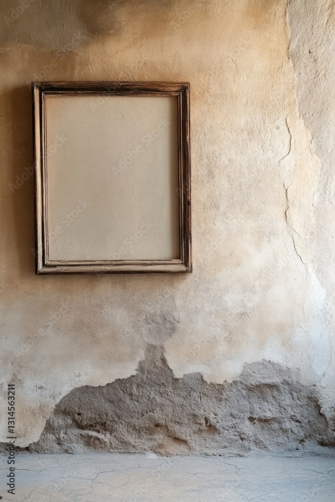 Poster minimal picture frame displayed against a textured wall to emphasize open space