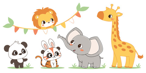Naklejka premium Cute Baby Animals Vector Set – Adorable Cartoon Wildlife Illustrations for Kids & Nursery