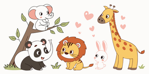 Naklejka premium Cute Baby Animals Vector Set – Adorable Cartoon Wildlife Illustrations for Kids & Nursery