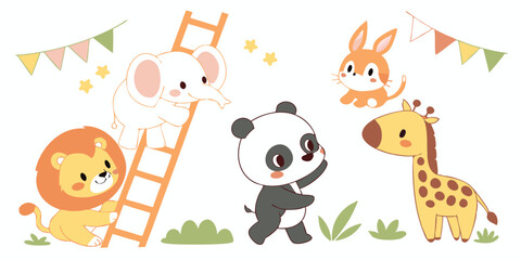 Cute Baby Animals Vector Set – Adorable Cartoon Wildlife Illustrations for Kids & Nursery