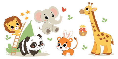 Naklejka premium Cute Baby Animals Vector Set – Adorable Cartoon Wildlife Illustrations for Kids & Nursery
