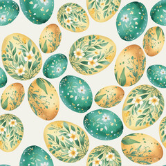 Easter. Colorful beautiful painted dyed eggs in spring shades. Watercolor drawing on a white background.