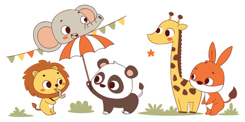 Naklejka premium Cute Baby Animals Vector Set – Adorable Cartoon Wildlife Illustrations for Kids & Nursery
